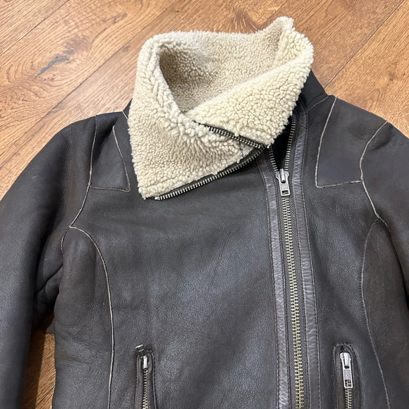 All Saint Sheering Shield Leather sheepskin suede women Jacket size 8 - Picture 9 of 15